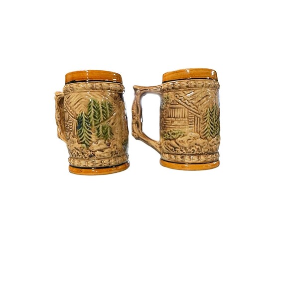 Beer Stein Mug Made In Japan German Pub‎ Trimont Ceramic Antique Set Of 2 - Picture 5 of 11